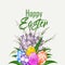 Happy Easter card with flower and eggs