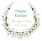 Happy Easter card with lily of the valley floral wreath frame. Vector holiday illustrations