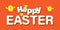 Happy Easter Card Template - Big Text, Label, Jumping Funny Yellow Chicks Around on Red Background - Minimalist Wide Scale Design