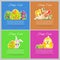 Happy easter cards Set meadow with newborn chicken, flower, butterfly, ornament floral eggs