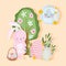 happy easter cartoon bunny decorative eggs tree cute
