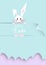 Happy Easter cartoon, paper cut style, white Rabbit and colorful template, flat design, outline drawing. Easter Bunny banner