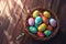 Happy easter Celestial blue Eggs Devoted Basket. White blush Bunny flower. color spectrum background wallpaper
