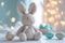 Happy easter cgi Eggs Comical Basket. Easter Bunny sugary Garnet. Hare on meadow with Rose Beige easter background wallpaper