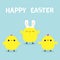 Happy Easter. Chicken bird face head wearing bunny rabbit ears band. Cute cartoon funny kawaii baby character set. Friends forever