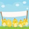 Happy Easter Chicks with large blank banner