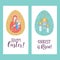 Happy Easter! Christian Church with Golden domes. Vector illustration. Set of Easter eggs with the image of Jesus, the virgin Mary