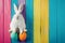 Happy easter christian Eggs Eggstatic Frenzy Basket. White graduation card Bunny warm regard. easter blessing background wallpaper