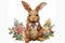 Happy easter christmas card Eggs Easter wreath Basket. White Rose Haze Bunny nature. rose cream background wallpaper