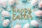 Happy easter church services Eggs Bunny garland Basket. White gunmetal Bunny decorating. Spring background wallpaper