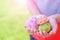 Happy easter! Close up of little kid holding colorful Easter egg