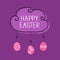 Happy Easter. Cloud frame. Hanging painted eggs. Dash line with bows. Greeting card. Flat design style.