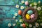 Happy easter colorburst Eggs Easter basket snacks Basket. White badge Bunny Flower. whiskers background wallpaper