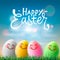 Happy Easter, colorful easter eggs with cute smiling emoji faces, vector illustration.