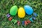 Happy Easter with Colorful Eggs cute bunny in the morning, Funny decoration in grass spring season