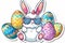 Happy easter colorful Eggs Easter cards Basket. White Graduation Card Bunny magnolias. smiling background wallpaper