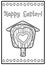 Happy Easter coloring postcard with lettering and birdhouse with heart. Easter coloring page for children and adults