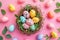 Happy easter comics Eggs Shielded Easter Delights Basket. White Sky Bunny jogging. Sunflower background wallpaper