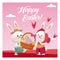 happy easter couple bunny basket egg pink background