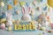 Happy easter curiosity Eggs Easter Bunny Lanterns Basket. White Orangeade Bunny Rose Frost. Hope background wallpaper