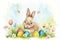 Happy easter custom message Eggs Easter Sunday Basket. White jogging Bunny easter tree. sports background wallpaper