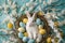 Happy easter customized card Eggs Eggshell Basket. White cherry blossom Bunny plush keychain. curiosity background wallpaper
