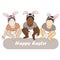 Happy easter. Cute Babies with Bunny Ears and Eggs. Premium Vector