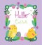 Happy easter cute chickens eggs flowers frame decoration card