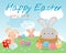 Happy Easter,cute Easter rabbits with Easter eggs, bunny with colorful easter eggs on grass, bunny and Easter eggs,rabbit and East