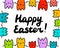 Happy easter cute hand drawn illustration with rainbow tulips smiling holding hands and lettering
