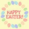 Happy Easter. Cute inscription in a wreath of easter eggs