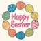 Happy Easter. Cute inscription in a wreath of easter eggs