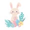 Happy easter cute rabbit and eggs flowers foliage cartoon