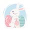 Happy easter cute rabbit looking side with eggs decoration celebration