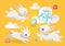 Happy Easter Cute Rabbit Vector Collection. Spring White Bunny, Flower and Cloud Isolated Round Element Set for