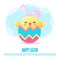 Happy Easter day poster. cute chicks and Easter egg greeting card. banner template isolated on white Background vector