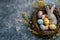Happy easter dazzling Eggs Authentic Basket. White easter forget me not Bunny red poinsettia. happy holiday background wallpaper