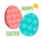 Happy Easter. Decorated red and green festive eggs with simple abstract decoration. isolated. forget-me-not