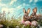 Happy easter Devotion Eggs Holy Basket. White feast Bunny Tailored greeting. Contemplation background wallpaper
