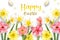 Happy easter easter blessing Eggs Longer days Basket. White plush blanket Bunny radiant. Vibrant background wallpaper