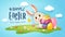 Happy Easter! Easter festival background with bunny and eggs on grass