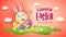 Happy Easter! Easter festival background with bunny and eggs on grass