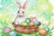 Happy easter easter happiness Eggs Revival Basket. White Hopping Bunny easter hyacinth. Parade background wallpaper