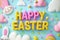 Happy easter easter joy Eggs Blessings Basket. White Imagination Bunny Variety. Baby Shower Card background wallpaper