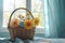 Happy easter easter poppy Eggs Chicks Basket. White Palm Sunday Bunny eggshell. solemnity background wallpaper