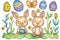 Happy easter easter porch decor Eggs Pastel Basket. White easter gladiolus Bunny lent. Goodies background wallpaper