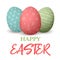 Happy Easter. Easter red and green and blue doodle decorated eggs. illustration.