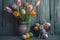 Happy easter easter sunday Eggs Anemone petals Basket. White viola Bunny sweet peas. Breathing room background wallpaper