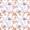 Happy Easter egg concept. Bunny with Easter egg and flowers seamless pattern.