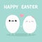 Happy Easter Egg couple family Kawaii face.Cute cartoon character holding hands. Love heart. Eyes, moustaches, lips. Boy and girl